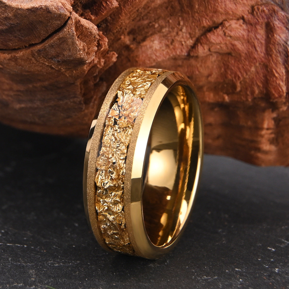 Gold Sandblasted Tungsten wedding Ring