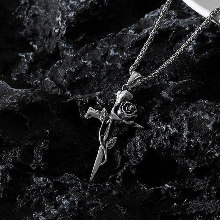 Men’s Rose Cross Pendant Necklace