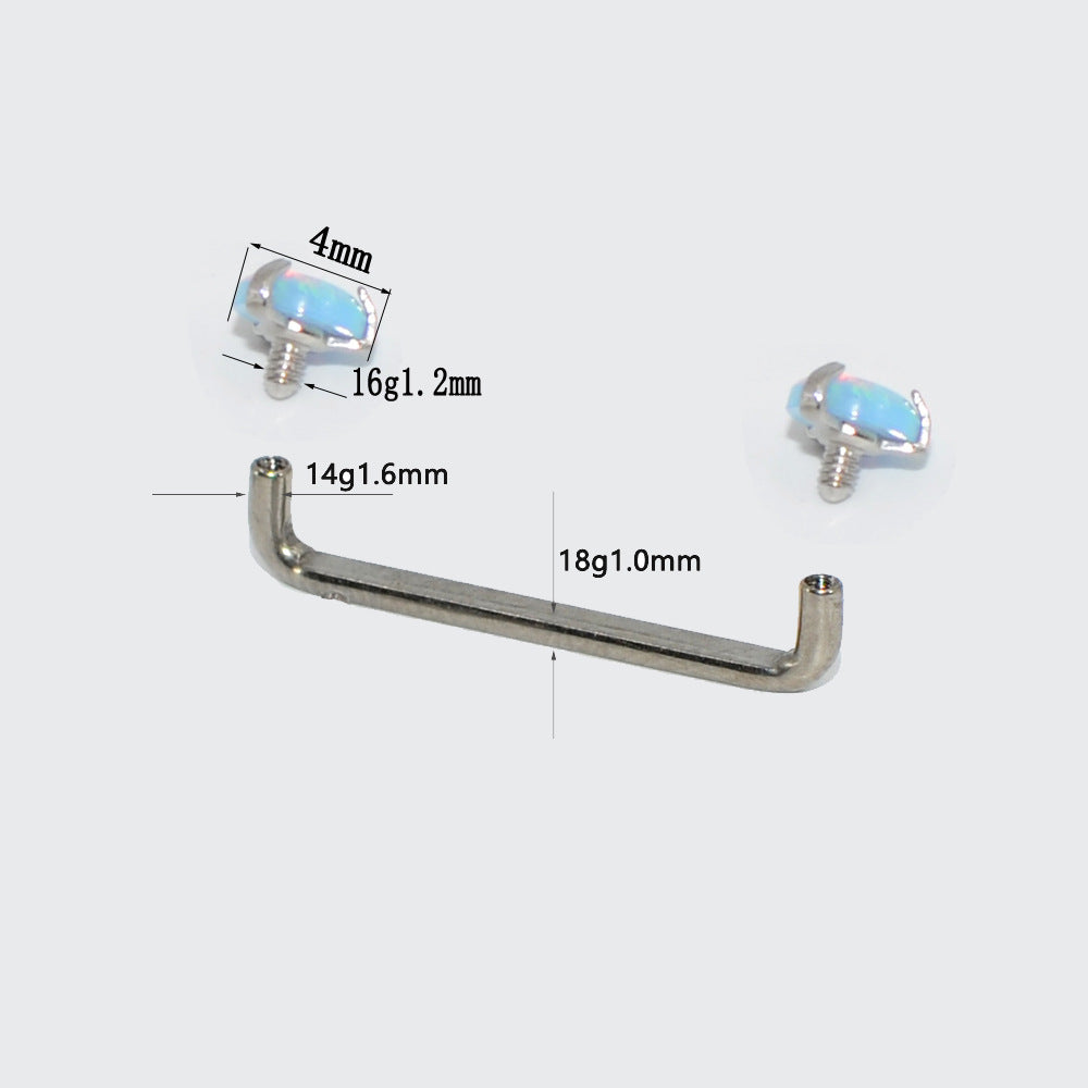 Opal Surface Piercing Barbell 14G Titanium Surface Bar