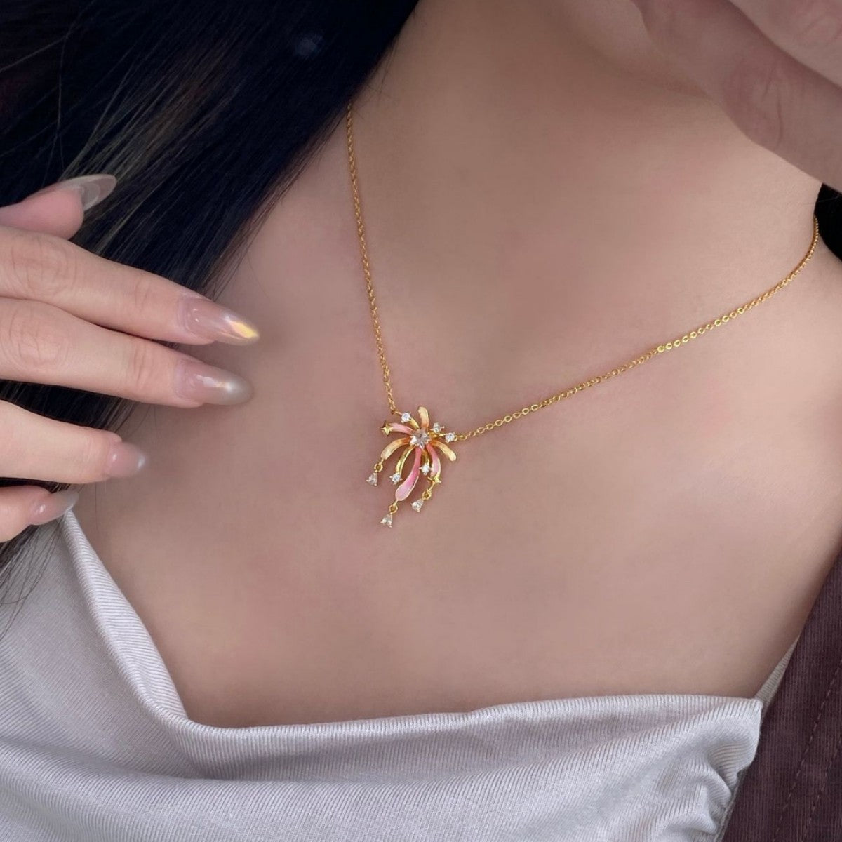 gold Fireworks Charm Necklace 