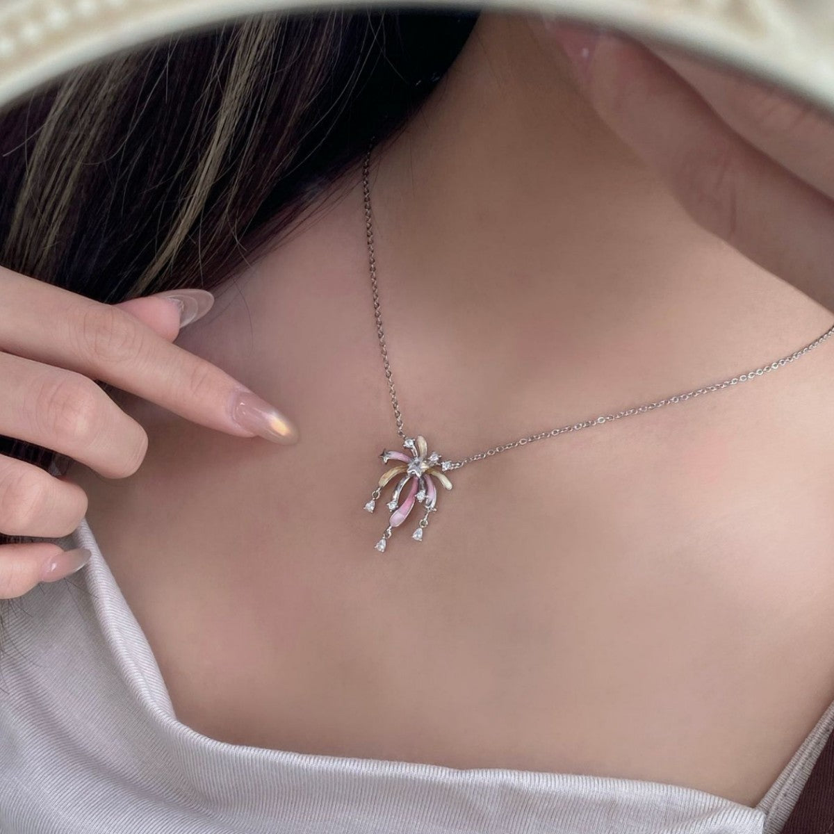 silver Fireworks Charm Necklace 