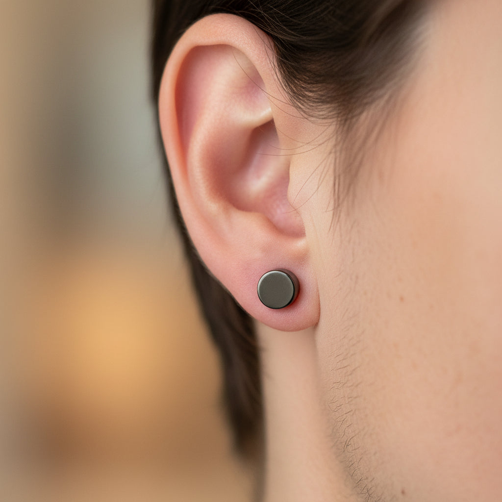 Origin Stud Earrings | Minimal Black & Silver Disc Earrings