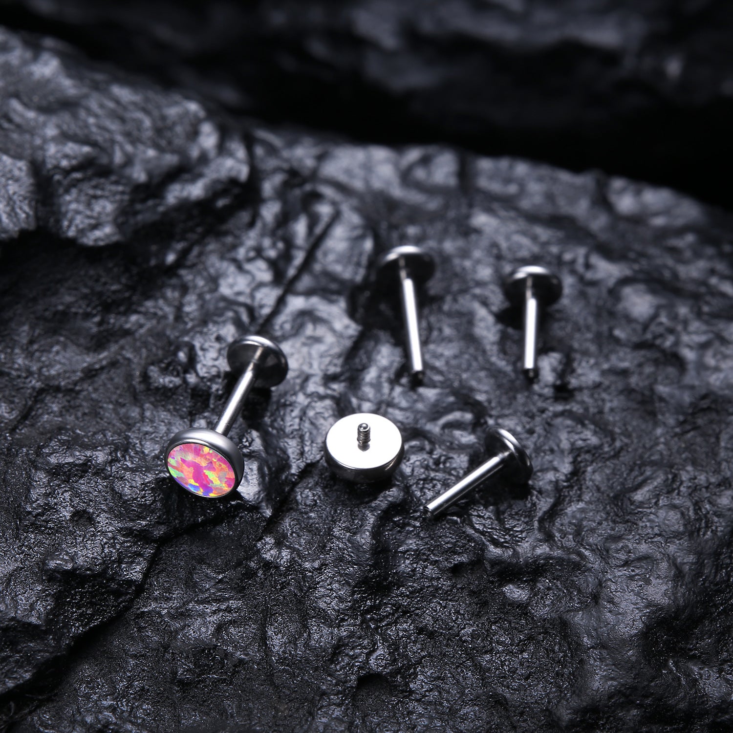 pink opal internally threaded lip nose stud