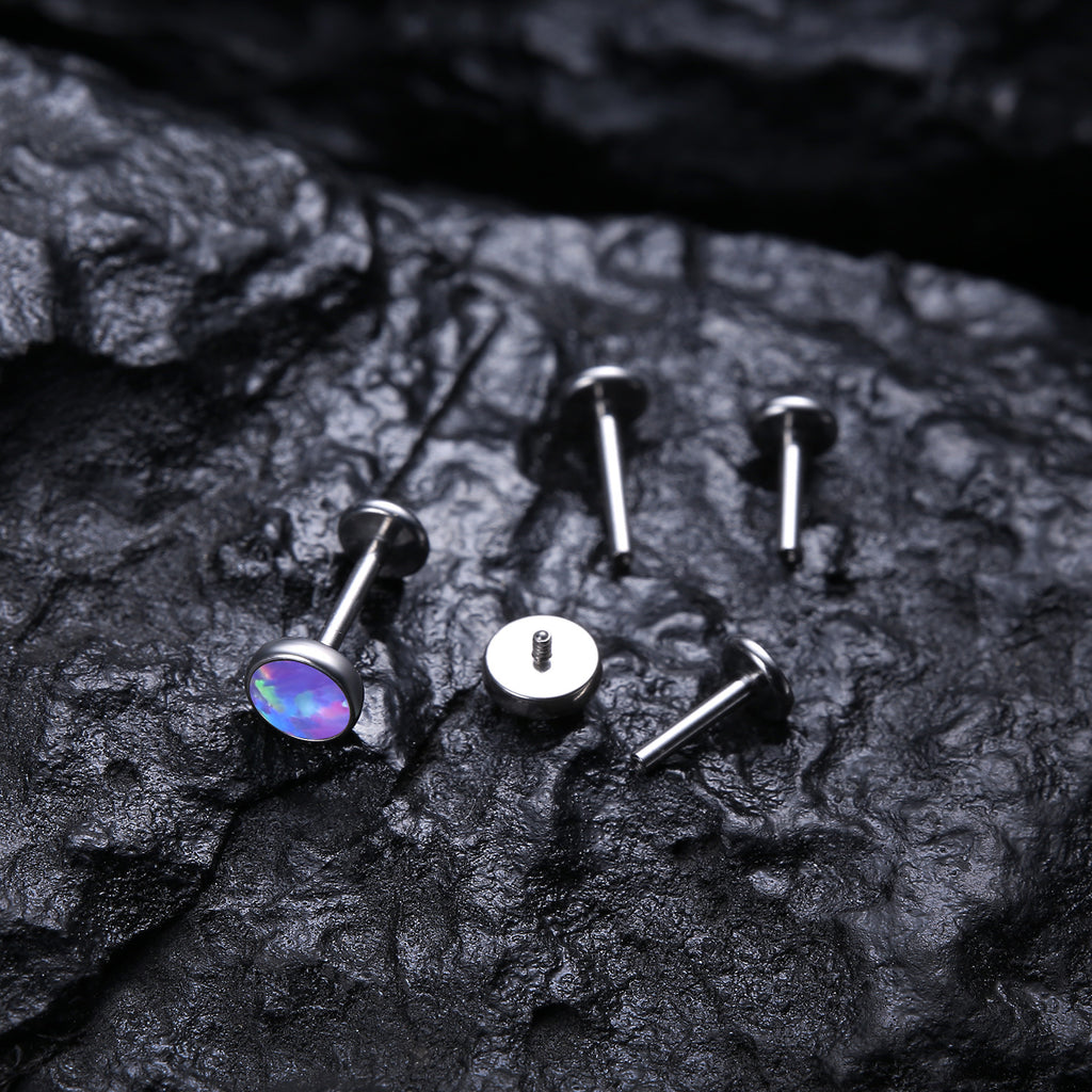 purple opal internally threaded lip nose stud