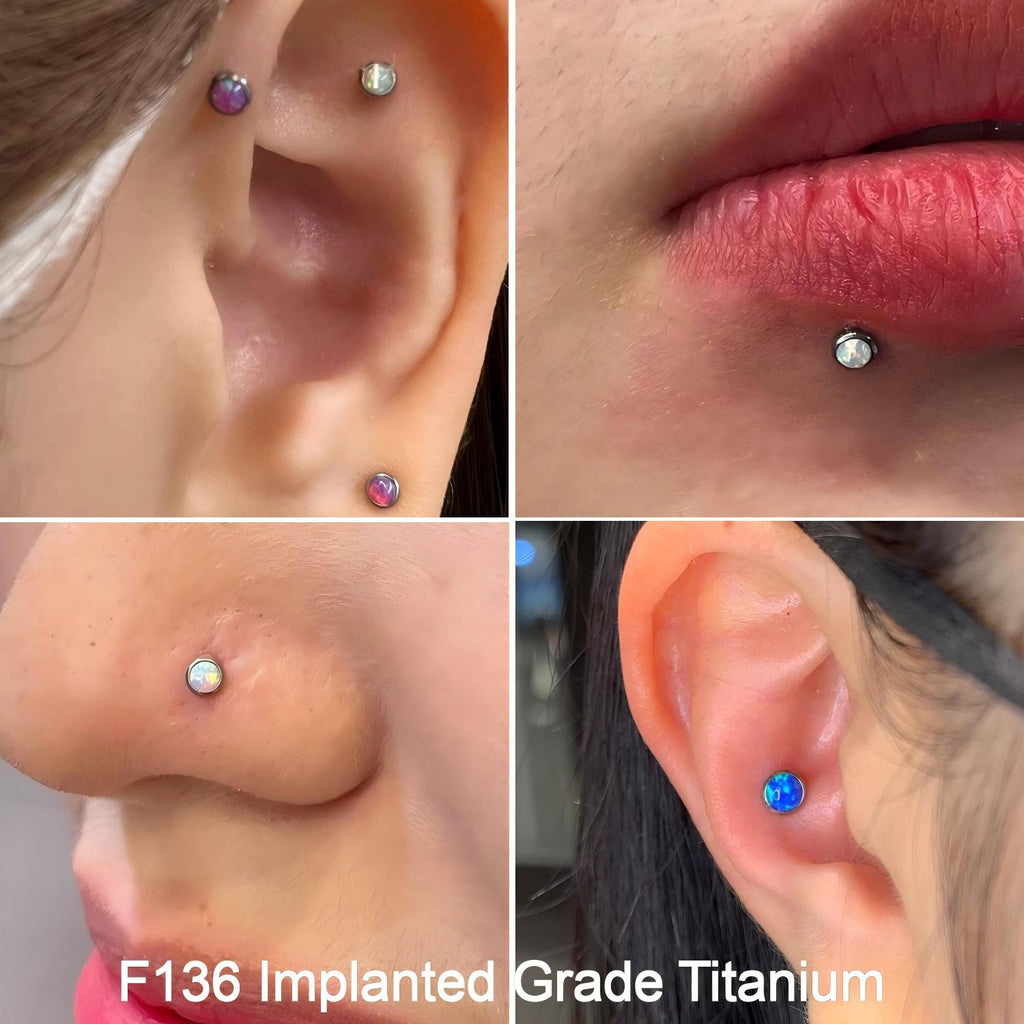 16G/18G Opal Titanium Internal Threaded Lip/Nostril Stud