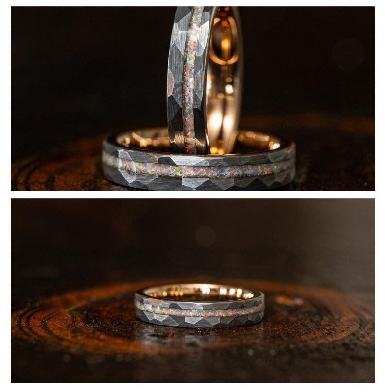 opal Rose Gold Tungsten Couple Ring