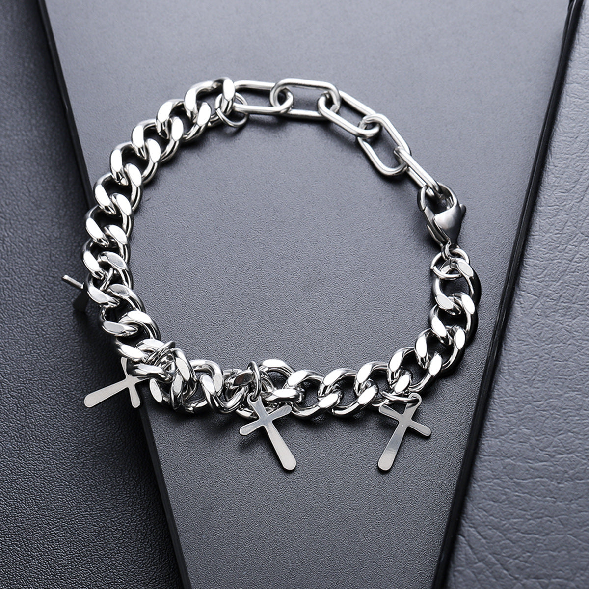 Men’s Polished Cross Pendant Jewelry Set
