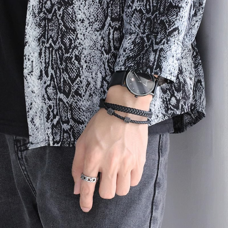 Men’s Black Braided Leather Bracelet