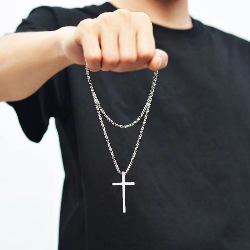 Men’s Polished Cross Pendant Jewelry Set