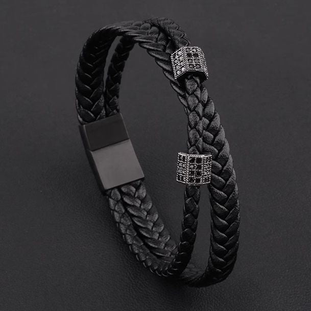 Men’s Black Braided Leather Bracelet