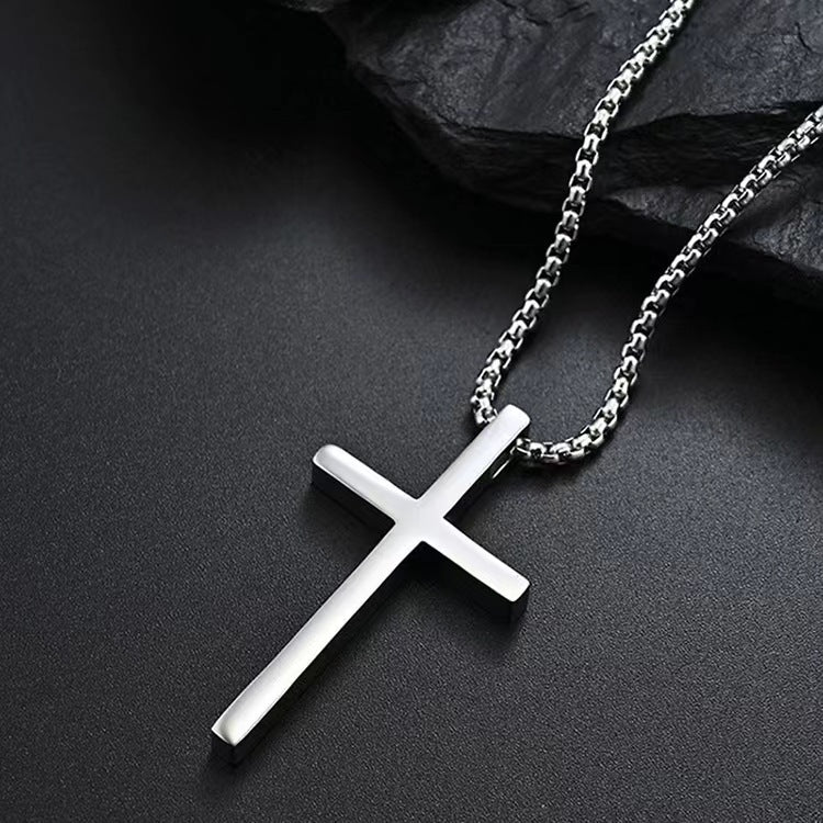 Men’s Polished Cross Pendant Jewelry Set