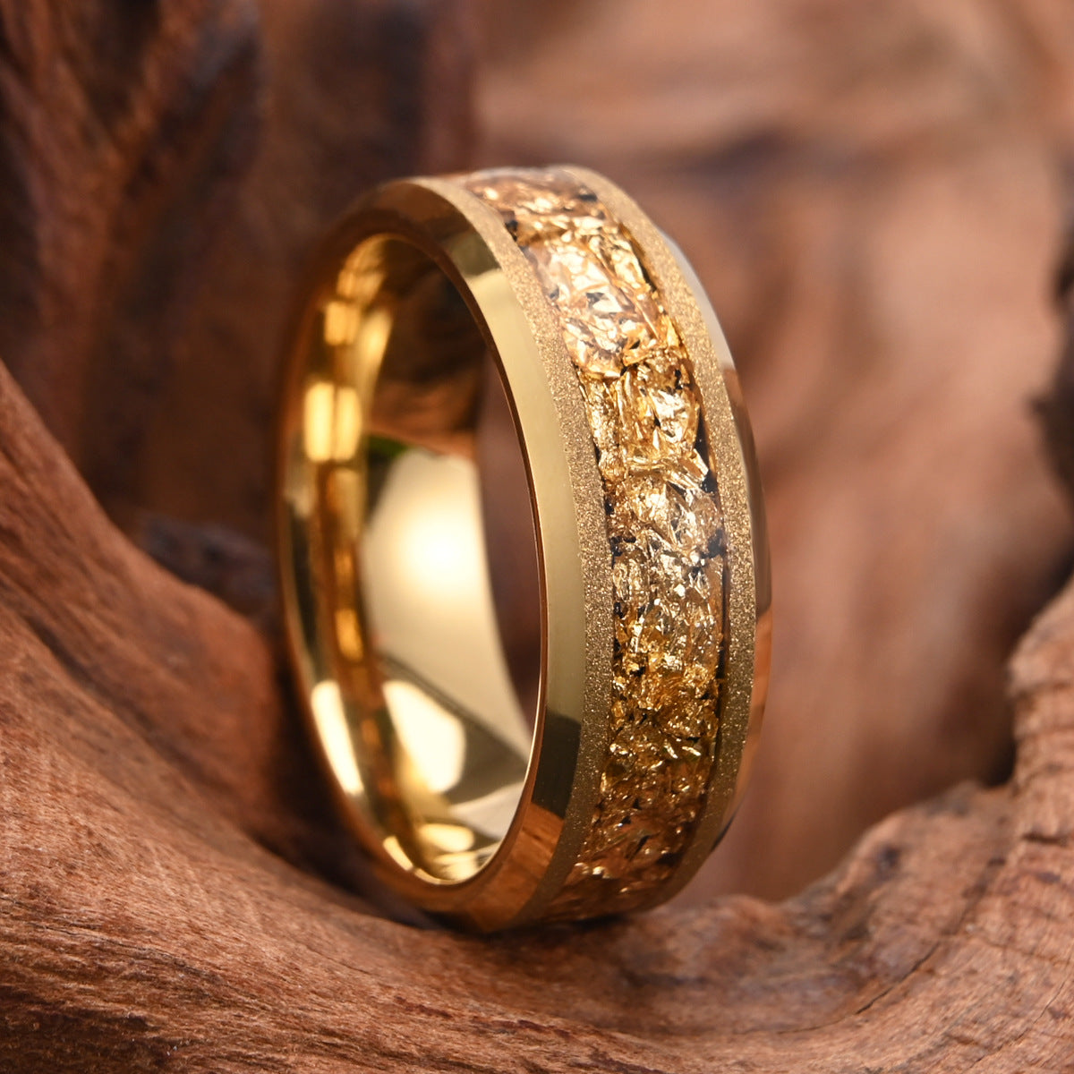 Gold Sandblasted Tungsten engagement Ring