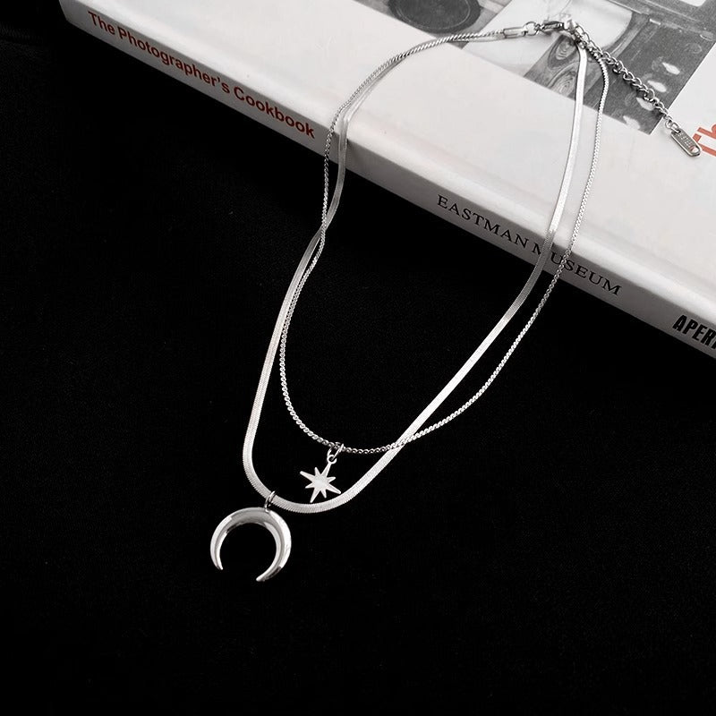 Layered Moon Pendant Necklace