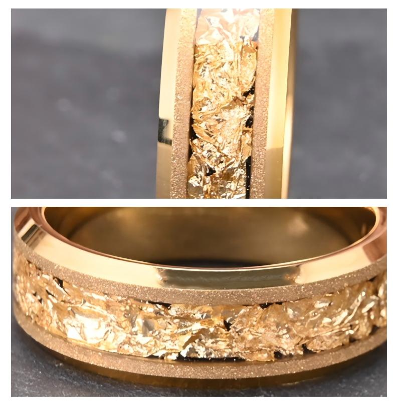 Gold Sandblasted Tungsten Ring with Gold Foil Inlay