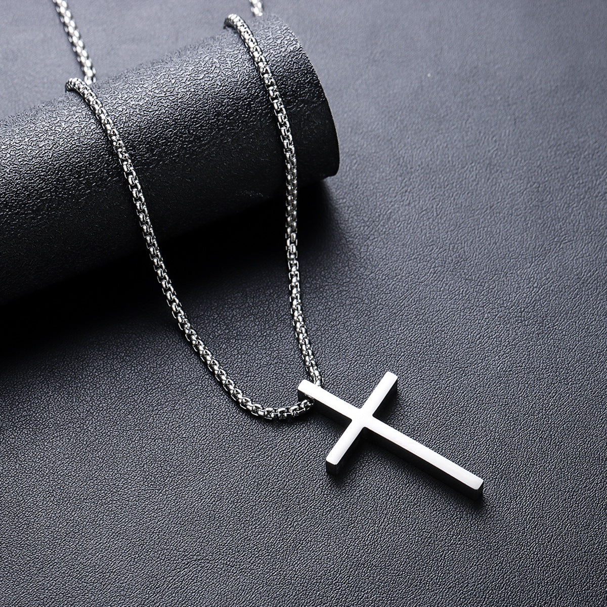 Men’s Polished Cross Pendant Jewelry Set