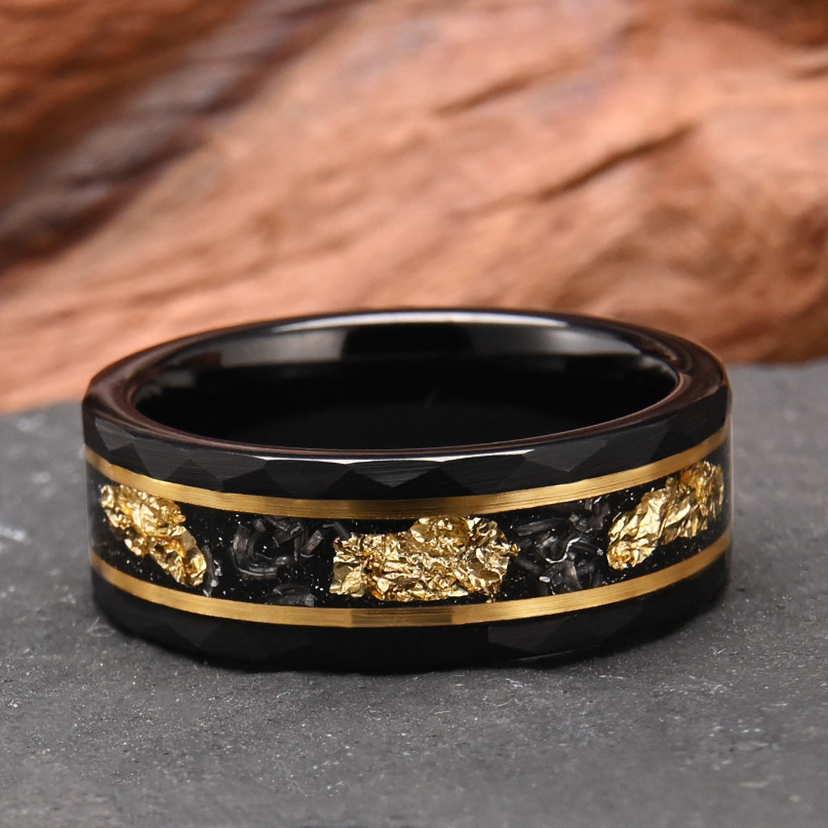 Hammered Black Tungsten Ring 