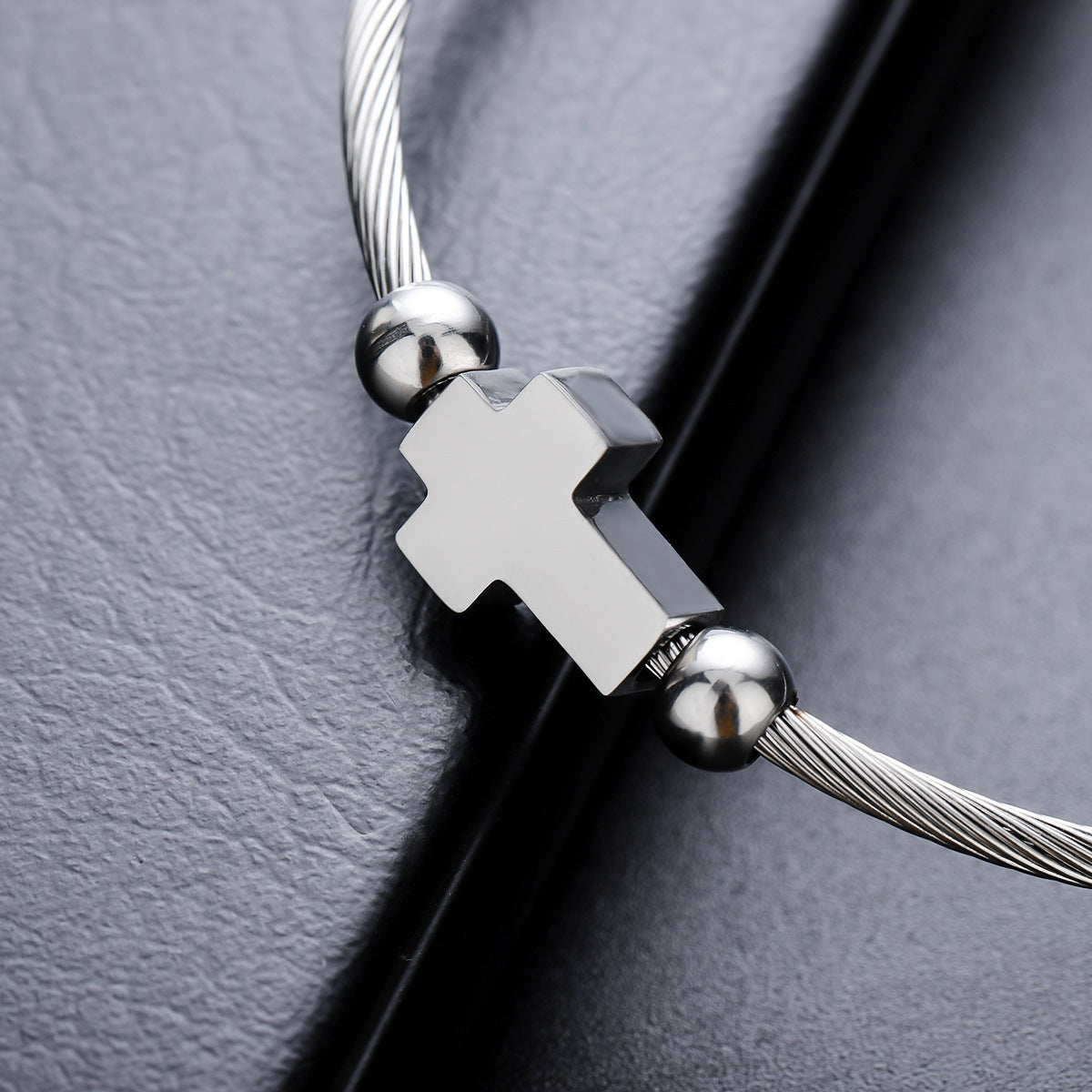 Men’s Cross Titanium Steel Cable Bracelet