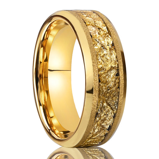 Gold Sandblasted Tungsten Ring
