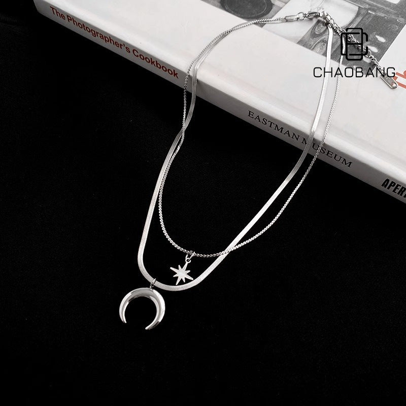 Layered Moon Pendant Necklace