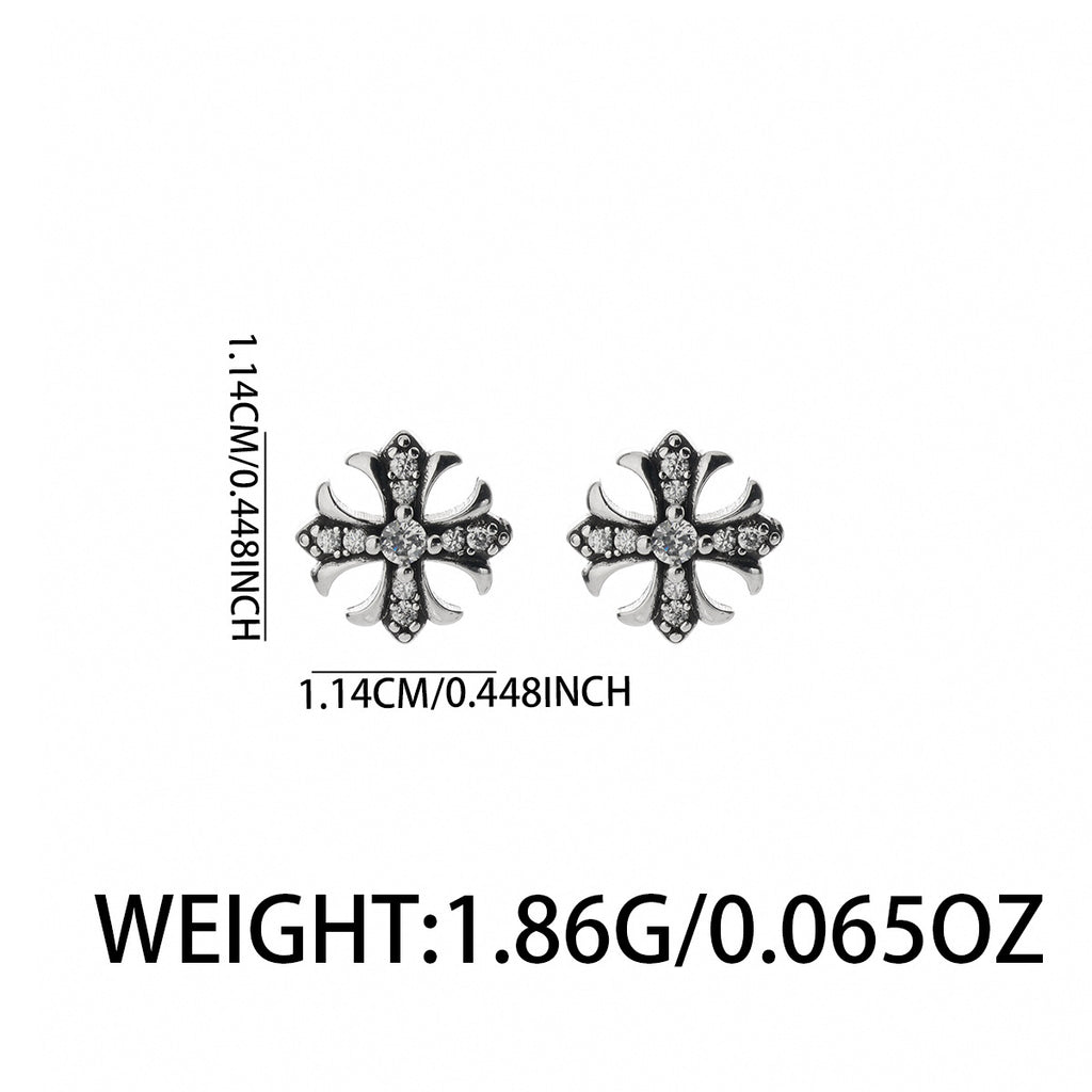 ORVAN Duality Black & White Zircon Cross Stud Earrings