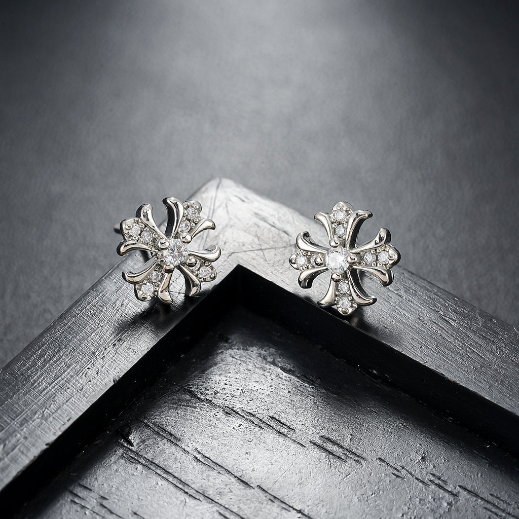 ORVAN Duality Black & White Zircon Cross Stud Earrings