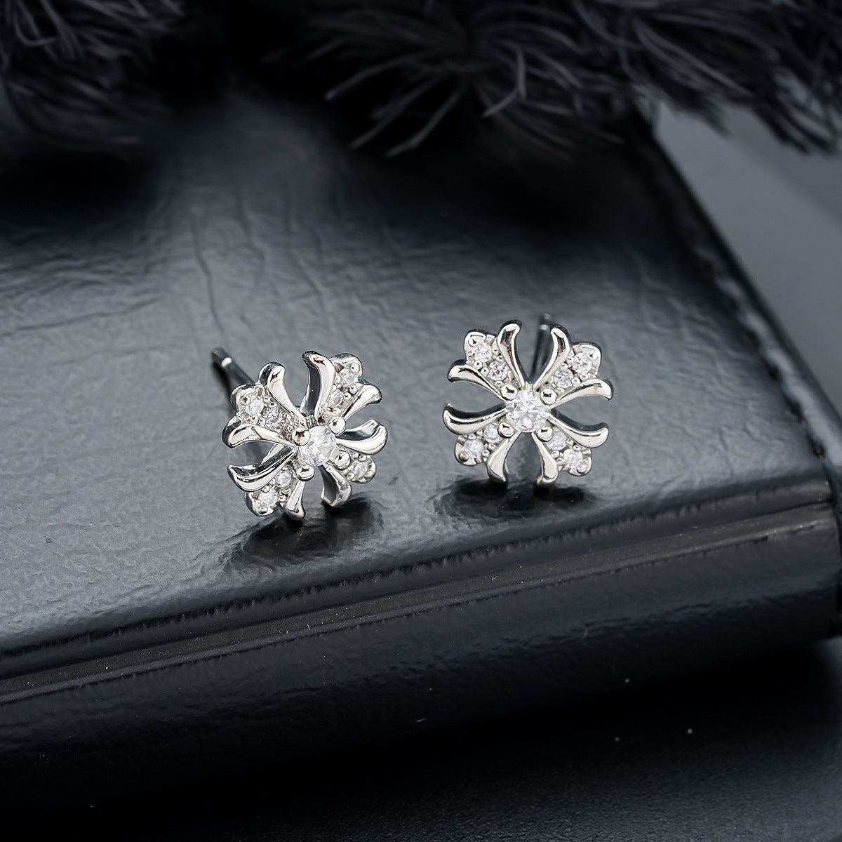 ORVAN Duality Black & White Zircon Cross Stud Earrings