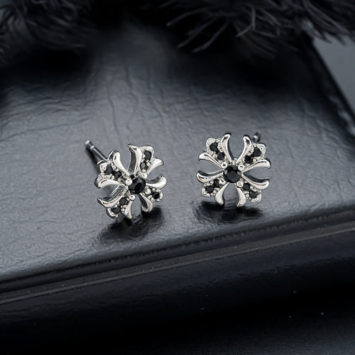 ORVAN Duality Black & White Zircon Cross Stud Earrings